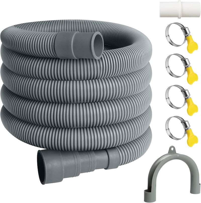 SDLDEER 10FT Washing Machine Drain Hose, Universal Dishwasher Hose Extension Kit with 1 U-Bend Holder, 1 Extension Adapter and 4 Hose Clamps - Image 1